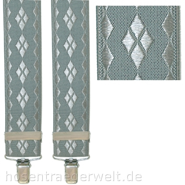 grauer Hosenträger 4058 mit eingewebtem Rautenmuster in X-Form