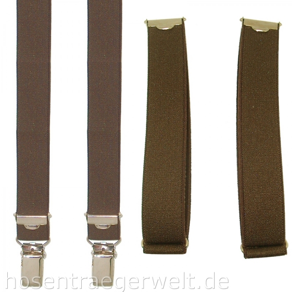 dunkelbraunes Hosenträgerset mit Ärmelhalter