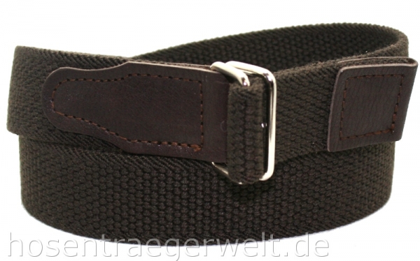 dunkelbrauner Elastikgürtel 4478 mit Lederbesatz